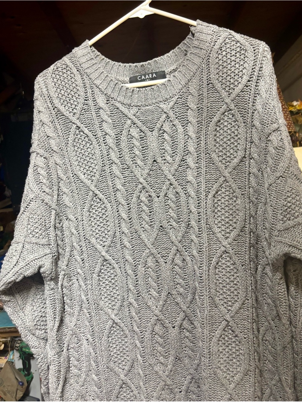 CAARA Gray Long-Sleeve Cable Knit Dress
